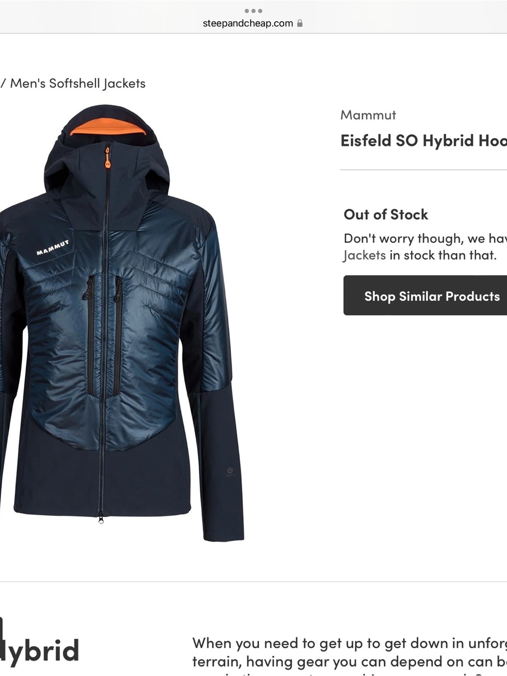 Mammut Navy Softshell Hybrid Ski Jacket with Orange Accents